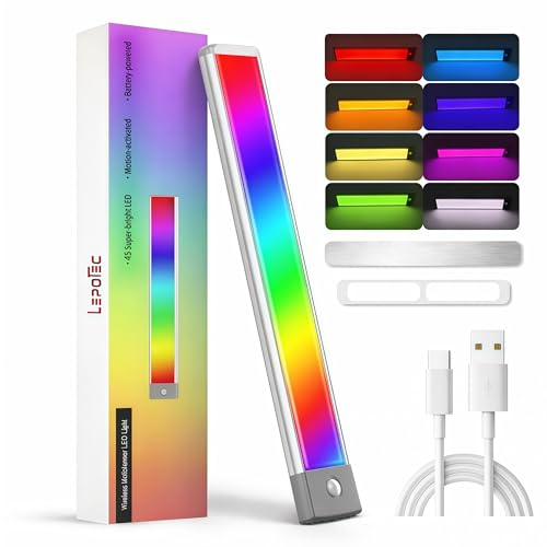 LEPOTEC RGB Under Cabinet Lighting,Motion Sensor Light Indoor with Adjustable 8 Colors and Brightness,LED RGB Lights Magnetic for Motion Sensor Light Bar with Usb Charging,Colors Home Ambient Lighting