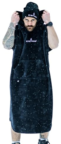 Eisfass Badeponcho – Poncho für Eisbaden, Sauna, Surf & Strand | 100% Baumwolle | Schwerer Premium-Poncho (ca. 380–400 g/m²)