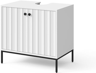 Vicco Waschbeckenunterschrank Eliza, Weiß Riffel, 70 x 63 cm | zur Aufbewahrung von Badutensilien und Pflegeartikeln