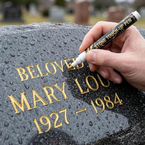 Golden Tombstone Marker Pen zur Restaurierung verblasster Grabinschriften, langanhaltender Glanzmarker, wasserfest, deckend, schnelltrocknend, lichtbeständig, ideal für Steinausbesserungen (Gold)