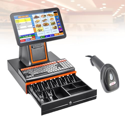 Registrierkasse,Touchscreen-POS Terminal,Kassensystem,Einzelhandel Gastronomie,128GB SSD-8GB RAM-Processeur Grade i5,Bondrucker Integriert-Modern Kasse-Schnell Rechnung(Black,58mm)