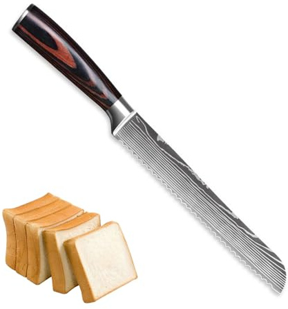 Brotmesser mit Wellenschliff 20 cm aus hochwertigem rostfreiem Edelstahl | aus hochwertigem rostfreiem Edelstahl, extra scharfe Messerklinge mit ergonomischem Pakkaholzgriff, Brotmesser Wellenschliff