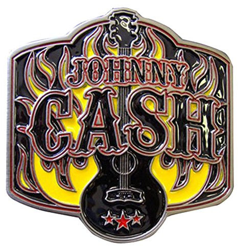 Choppershop Johnny Cash Gürtelschnalle Gitarre Flammen Buckle für Wechselgürtel Rockabilly