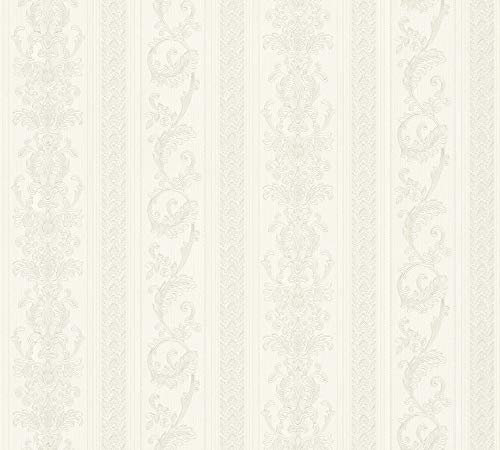 A.S. Création Hermitage 10 Vliestapete Barock-Optik 10,05 x 0,53 m – Creme, Grau, Silber– Tapete Ornamente Made in Germany – 335471