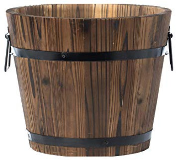 A2Z Home Solutions® Durable Rustic Wooden Solid Burntwood Barrel Pot Planter Outdoor Large Flower Pot Round Box Hand Crafted Home Garden Planters 38 x 30cm (Approx.) Garden Gifts