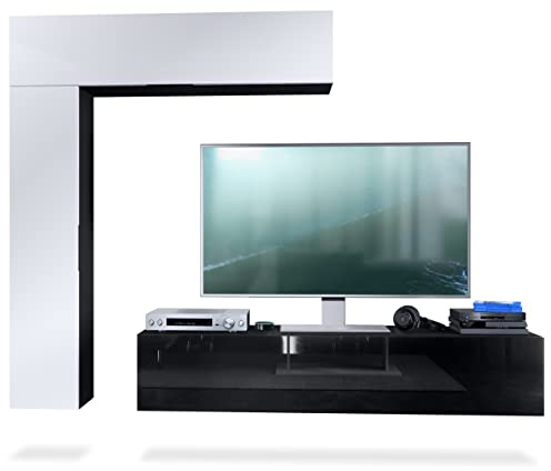 Vladon Wohnwand Taurito, Made in Germany, Schwarz matt/Weiß matt - Moderne Anbauwand für Ihr Wohnzimmer (320 x 182 x 39 cm)