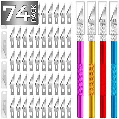 JTIEO Exacto Couteau Xacto Lot de 74 couteaux de loisirs avec 4 couteaux de rechange et 70 lames de rechange Exacto pour l'art, le scrapbooking, la carafe