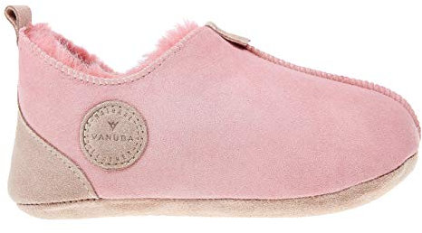Vanuba Oxford Schaffell Lederpuschen Baby Hausschuhe Kinder Unisex Schlappen Kindergarten Schläppchen Pantoffeln Kinder – Größe: 32, Farbe: Rosa