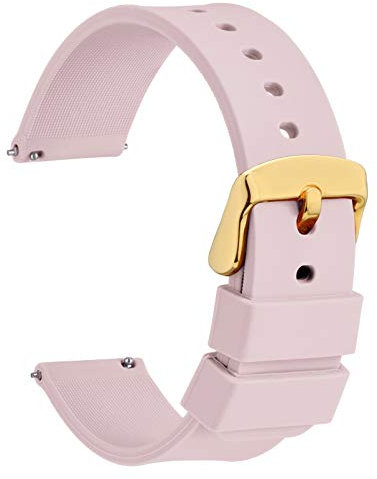 WOCCI 18mm Silikon Uhrenarmband mit Gold Schnalle, Schnellverschluss Armband (Hellrosa)