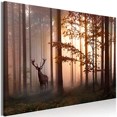 decomonkey | Mega XXXL Bilder Wald Hirsch | Wandbild Leinwand 165x110 cm Selbstmontage DIY Einteiliger XXL Kunstdruck zum aufhängen | Natur Tier