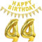 Luftballons Zahl 44 gold + Happy Birthday Girlande + banner Folienballon 44.Geburtstags deko frau mann ballons 44 Jahre Geburtstag deko frauen Zahlenballon 44 Geburtstag dekoration Männer frau(44)