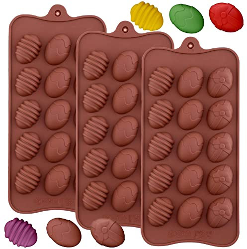 MEZHEN Moules en Silicone Pâques Moulle Silicone Oeufs de Pâques Moule à Chocolat 3D Moules à Pâtisserie Moules à Gâteaux Savon Antiadhésif Moule de Cuisson 3 Pièces