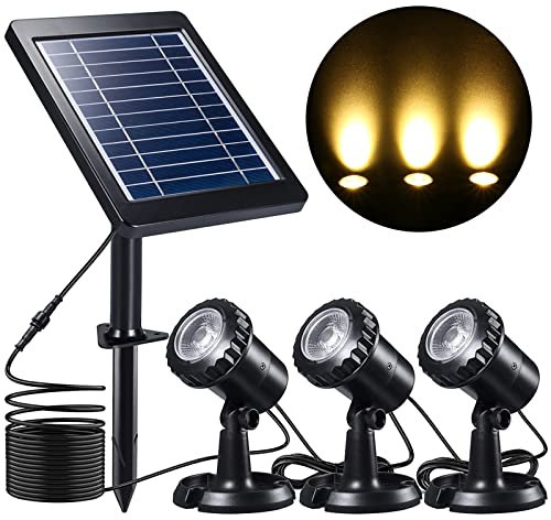 PChero Luci per laghetto, luce solare subacquea con 3 lampade sommergibili IP68 per giardino, piscine, stagni e altre decorazioni esterne – [bianco caldo]