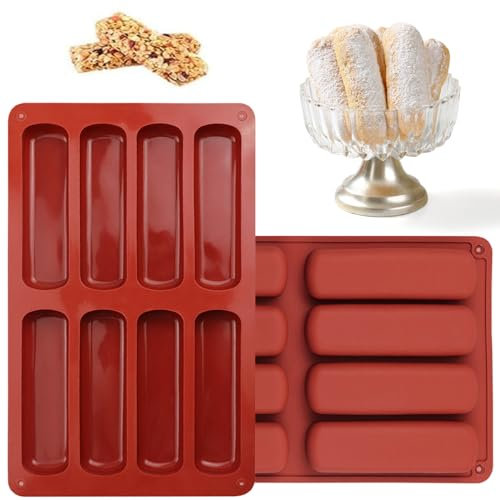 JJYHEHOT 2 Stück Müsliriegel Backform Rechteckige Energieriegel Silikonform 8 Mulden Antihaftbeschichtet Silikonformen Backen für Schokolade Brotbrot Muffin Brownie Käsekuchen