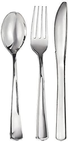 amscan- Cubiertos metálicos Surtidos Mango clásico – 15 cm x 5 cm | Plata | 80 Unidades, Color (431294.18)