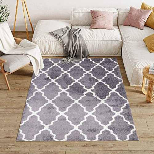 TAPISO Modena Teppich Hochflor Langflor Shaggy Lila Grau Weiß Viereck Raute Marokko Gitter Wohnzimmer Schlafzimmer Modern Design ÖKO-TEX 80 x 150 cm