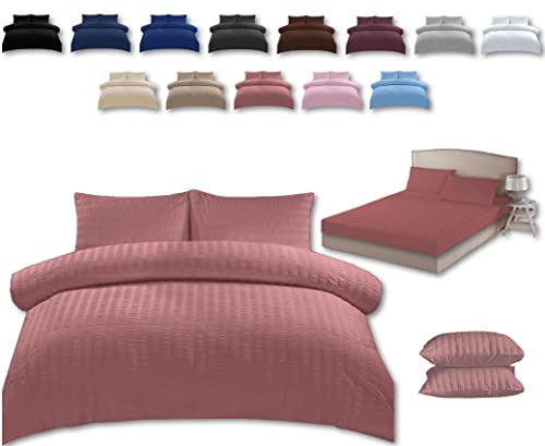 TheWhiteWater Super King Size Bed Duvet Cover Set - 3 in 1 Super King Bedding Set - Duvet Cover + Fitted Sheet + 2 Matching Pillowcases (Dusky Pink, Super King - Duvet Cover + Fitted Sheet)