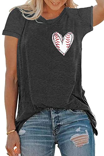 MOUSYA Baseball Tank Top Women Heart Print Baseball Tanks Racerback Casual Sleeveless Baseball Match Gifts Shirt Light Grey