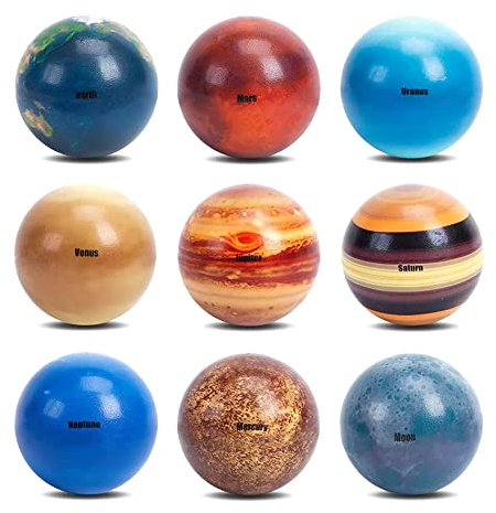 POTWPOT Planets Stress Balls, 9 Pieces Solar System Stress Balls Stress Relief Toys Sensory Balls for Children with Outer Space Theme Party Favors and Birthday Party Supplies