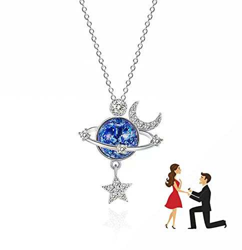 JUZICHEN Planet Halskette, S925 Silber Planet Mond Halskette, Mond Kette, Mondstein Kette, Universum Kette, Asteroiden-Halskette, Mond-Halskette Für Damen Frauen Kinder