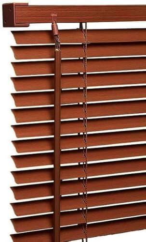 Ruby Deals PVC Venetian Blind Blinds Window (Walnut, 60W x 213H cm) | Wood Grain Effect, 25mm Thin Slats Kitchen Window Blinds Treatments Easy Fit Curtains Trimmable Fittings Home Office