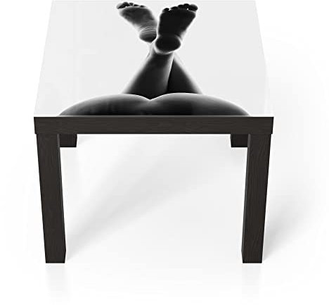 DEQORI Glastisch | schwarz klein 55x55 cm | Motiv Weibliche, nackte Beine | ausgefallener Beistelltisch aus Glas | Hochglanz Couchtisch fürs Wohnzimmer | moderner Couch Tisch mit Design