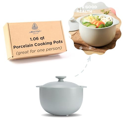 Minh Long HealthyCook Premium Porcelain Pot - For Gas And Infrared Cooktop - Vesta High Pot - 1 Year Warranty - Withstands Thermal Shock Of 1,472°F (40oz, grey)