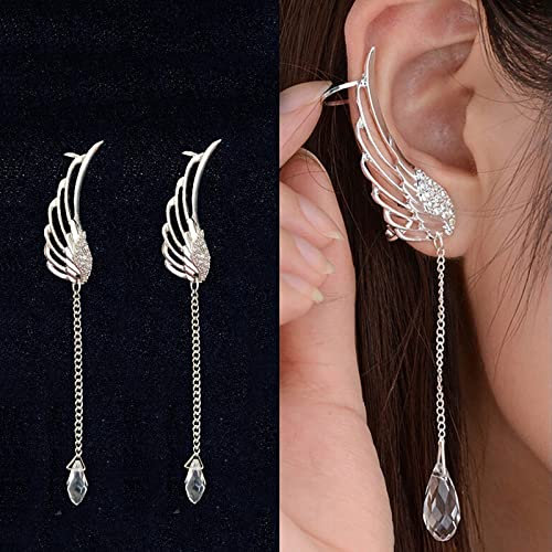 TseenYi Flügel Ohrstecker Manschettenohrringe Kristall Engelsflügel Ohrringe Silber Teardrop Quaste Kette Ohrringe Cz Baumeln Ohrringe Ohrmanschetten Schmuck Für Frauen Und Mädchen (rechts Ohr 1pcs)