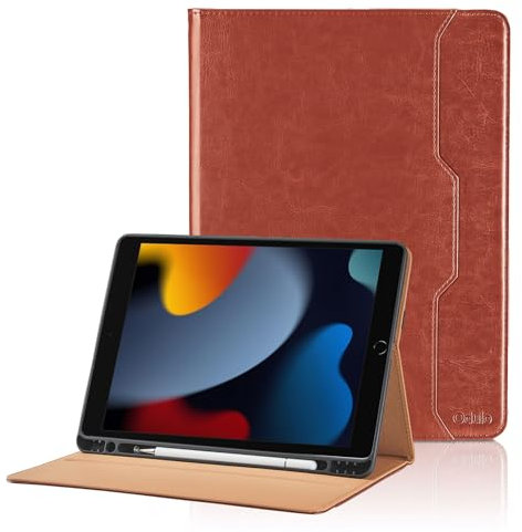 Hülle für iPad 9. Generation (2021) / iPad 8. Generation (2020) / 7. Gen (2019) 10.2 Zoll PU Leder Schutzhülle mit Tasche und Stifthalter, Auto Schlaf/Aufwach Funktion - Braun