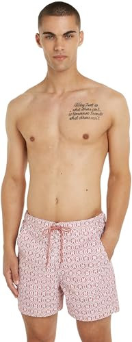 Tommy Hilfiger Pantaloncino da Bagno Uomo Medium Drawstring Print Lunghezza Media, Multicolore (Laurel Teaberry Blossom), M