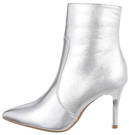 Ital Design Damenschuhe Stiefeletten High-Heel Stiefeletten, DES610P-, Kunstleder, Silber, Gr. 36