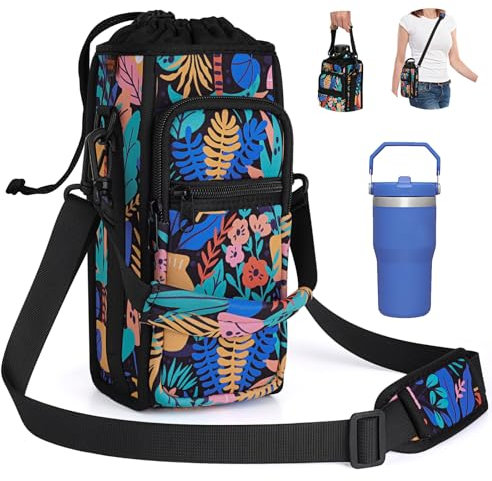 Desing Wish Néoprène Porte Gourde Velo sans Vis Bidon Porte Velo avec Poche en Maille et Bandoulière Porte Gourde VTT pour Bouteille de Vélo Guidon Poussette Randonnée Scooters Fauteuil Roulant