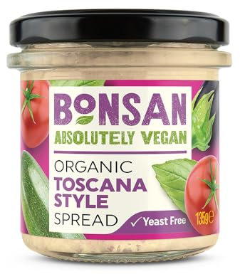 Bonsan Organic Toscana Style Spread 135g, Pack of 6 - Meditteranean Style Vegan Spread - Light & Creamy - Dairy & GMO Free - for Sandwhiches and Dipping