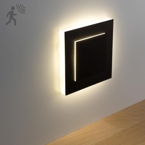 LongLife LED Treppenleuchten mit Bewegungsmelder eckig schwarz 1,5W - Lichtfarbe: Warmweiß - Lichtaustritt: Doppio Einbauleuchte für Treppen, Flur