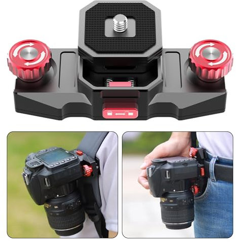Taisioner Camera Clip with Plate Quick Release Capture Clamp System Backpack Strap Mount Holder for Canon Sony Nikon,DSLR Digital Camera and Action Camera (Black with Red)