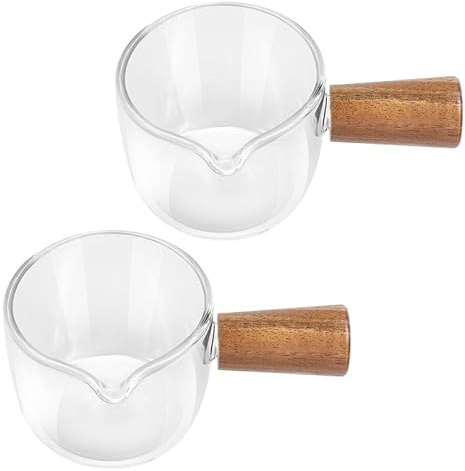 Juwacoo 2Pcs Small Glass Milk Jug with Handle, 50ML Frothing Pitcher Glass Coffee Milk Jug, Milk Frothing Jug, Glass Creamer Set for Espresso, Coffee, Milk, Latte