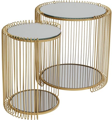 Kare Design Beistelltisch Wire Double (2-Set), Brass, Durchmesser 45cm, Elegant, Wohnzimmertisch, Couchtisch, Stahlgestell, Sofatisch, Spiegeltisch, 46x45x45 cm (H-B-T)