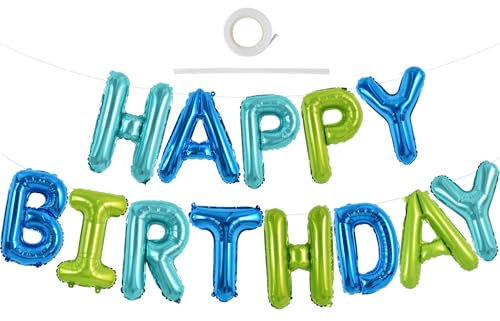 TONIFUL Blau Grün Happy Birthday Ballon Girlande,16 Zoll Blau Grün Folie Happy Birthday Folienballon Luftballon Geburtstagsballon Banner Helium Ballon für Geburtstag Party, Geburtstagsbanner