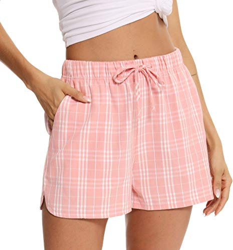 Vlazom Pantaloncini Donna Estivi Shorts Pantaloni da Pigiama con Tasche e Coulisse Morbide Corti,Rosa,M