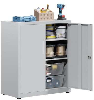 HOMSTEEL Aufbewahrungsschrank aus Stahl, graues weiß