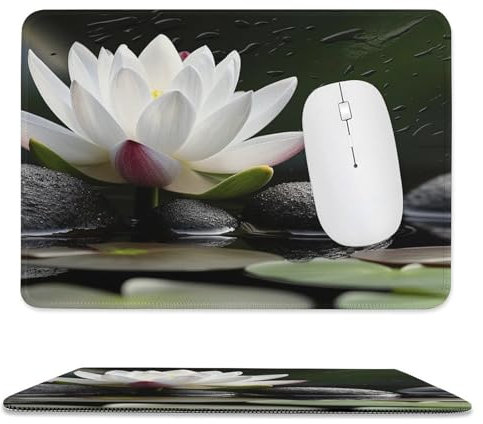 MousePad 7.9x9.4 Non-Slip Waterproof Gaming MouseMat for Wireless Mouse, Computers, Laptop, Office Flower and Black Zen Stones