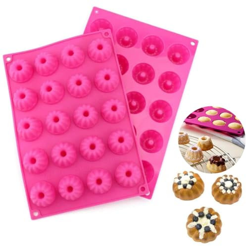 Aililong Lot de 2 mini moules à kouglof en silicone – 40 trous – Petit moule à savarin antiadhésif pour mini muffins, gâteaux, brownies et plus encore – 29 x 19,5 x 2,2 cm