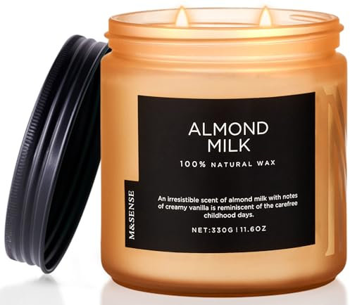 M&SENSE Vanillemilch Duftkerze, 330g, süße Kerze für zu Hause als Geschenk für die Feiertage, 70 Std. Brenndauer Almond Milk Scented Candle, 11.6oz Home Fragrance Candle Holiday Gifts