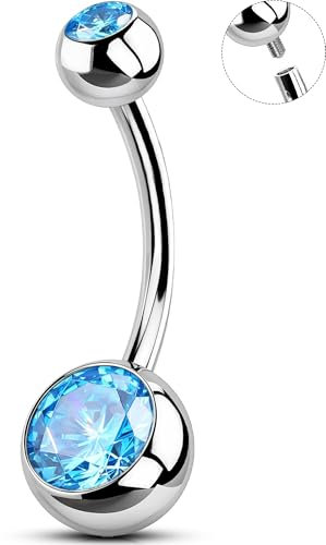 OUFER Body Piercing Iternally Belly Bars Piercing 316L Edelstahl Bauchnabelpiercing Schmuck 14G Bauchnabelpiercings 10/12/14/16mm Navel Bars Belly Button Ring Aqua CZ Navel Piercing