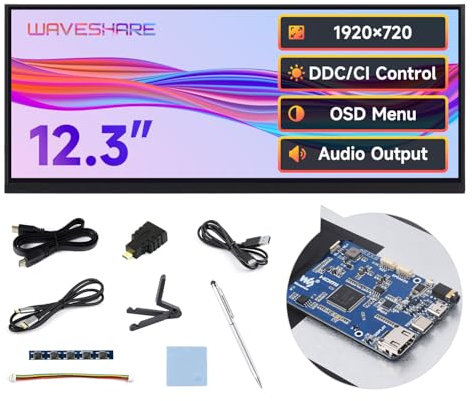 Waveshare 12.3inch 1920x720 Capacitive Touch Display for Pi5 In-Cell Touch Panel IPS 178° Viewing Angle HDMI/Type-C Display Interface Up to 10-Point Touch for Raspberry Pi/Jetson Series/PC/Smartphone