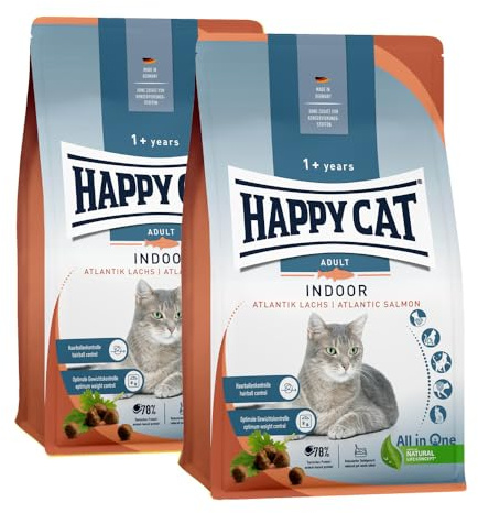 Happy Cat Indoor Adult Atlantik Lachs M - Trockenfutter für ausgewachsene Katzen und Kater - 2X 4kg