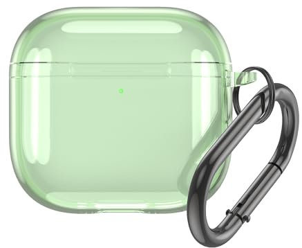 Custodia Compatibile con Apple AirPods 4, Trasparente Silicone Protettiva Case per AirPods 4 Gen (2024), Custodia Antigraffio con Moschettone, Universale Cover Cuffie per Studenti, Adulti,Verde