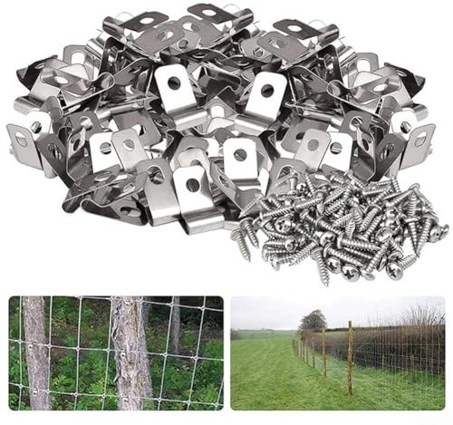 HpLive 100/200 Stück Aluminium Zaun Drahtklammern Kabelschellen, Metall Zaundrahtklemmen, Befestigungs Clips mit Schrauben für Viehzäune(100 Clips + 100 Schrauben)