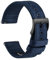 WOCCI 18mm Segeltuchstoff Uhrenarmband, Schnellverschluss, Ersatzband, Schwarze Schnalle (Dunkler Denim)