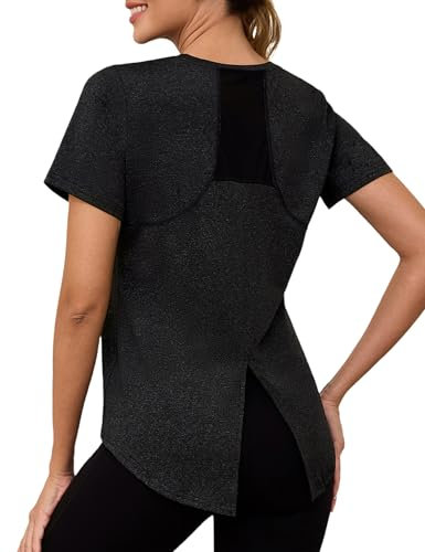 Gyabnw Women's Fitness Tops Short Sleeve Crew Neck Moisture-Wicking Gym Shirt with Cross Back Design for Yoga and Sports
